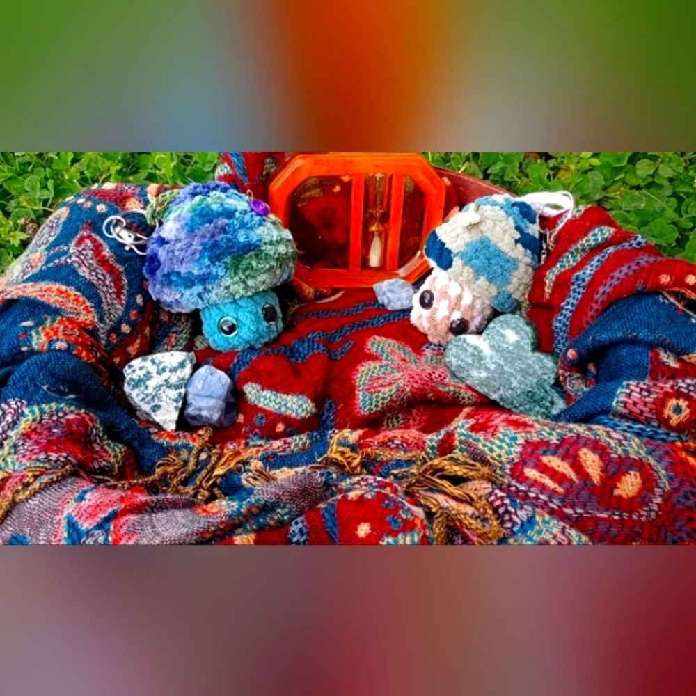 Handmade Crochet Mushroom fidget keychains